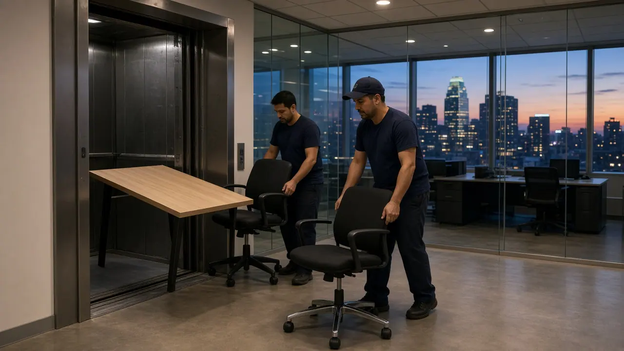 Office furniture being removed after hours