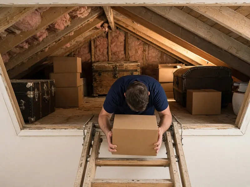 Boxes being brought down from an attic