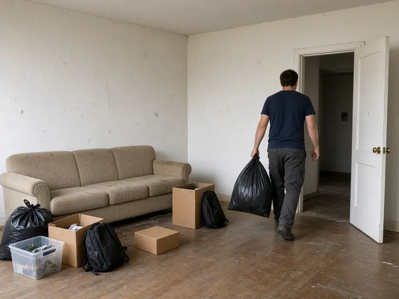 Leftover furniture being cleared from a vacant apartment